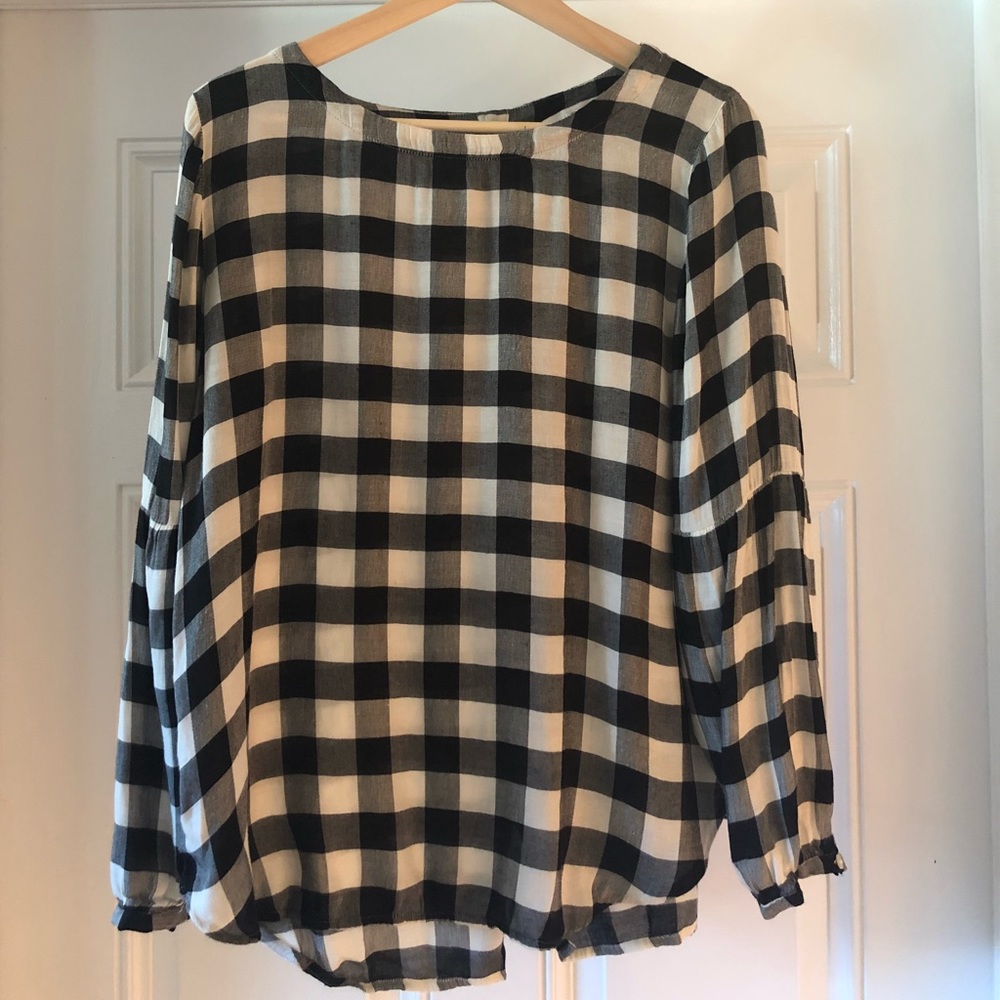 Button Back Checker Print Blouse by LOFT